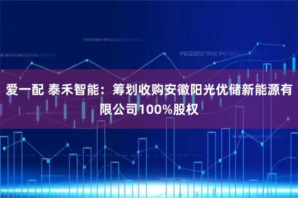 爱一配 泰禾智能：筹划收购安徽阳光优储新能源有限公司100%股权