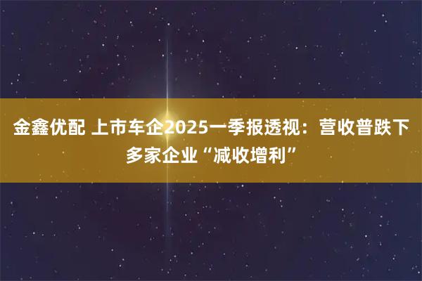 金鑫优配 上市车企2025一季报透视：营收普跌下多家企业“减收增利”
