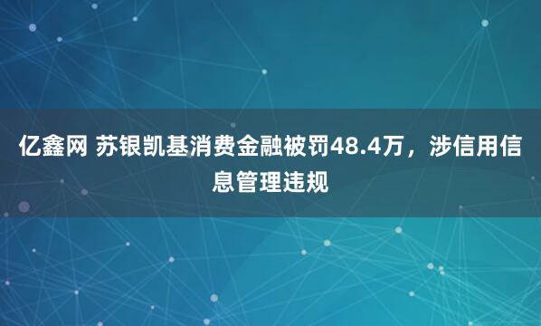 亿鑫网 苏银凯基消费金融被罚48.4万，涉信用信息管理违规